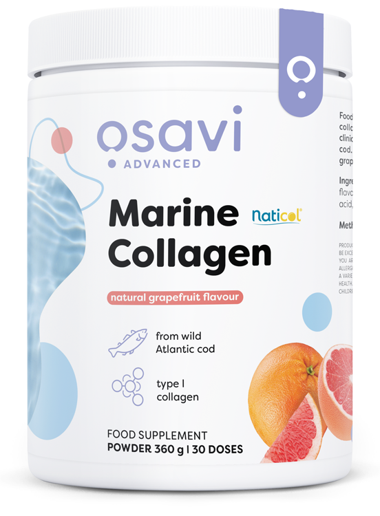 Osavi Marine Collagen Wild Cod Kolagen Typu I Rybi z Dzikiego Dorsza Atlantyckiego Wspiera Elastyczność Skóry i Redukuje Zmarszczki Grejpfrut 360g