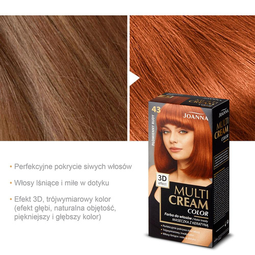 Joanna Multi Cream Trwały Intensywny Kolor Włosów Farba Pielęgnująca 43 Intensywna Ognista Czerwień 60x40x20g
