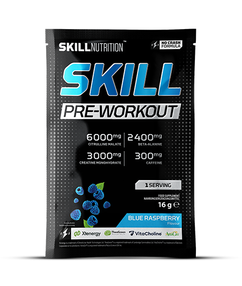 Skill Nutrition Skill Pre-Workout Niebieska Malina Przedtreningówka w Proszku Na Maksymalną Wydajność 16g