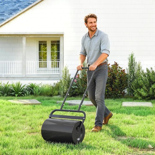 Outsunny 38L Fillable Cylinder Steel Lawn Roller - Black
