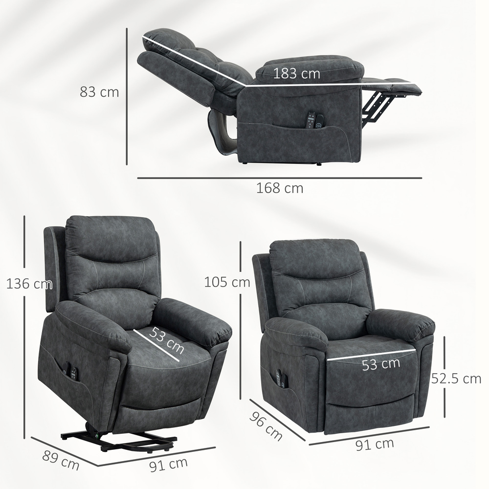 HOMCOM Power Lift Recliner Chair with Vibration Massage, Heat, USB - Grey