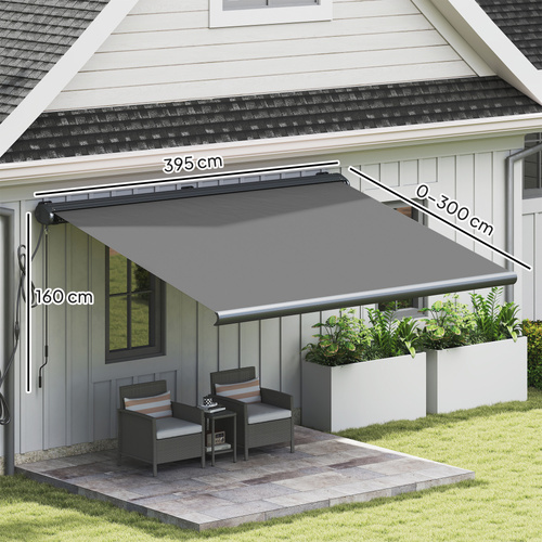 Outsunny 4 x 3(m) Full Cassette Electric Awning with Remote Controller, Aluminium Frame DIY Retractable Garden Awning, UPF50+ Sun Shade Canopy for Deck Door Window, Dark Grey