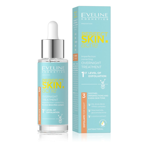 Eveline Perfect Skin Acne Night Treatment Anti Imperfections 1 Level Exfoliation 5% Acid Complex 30ml