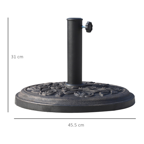 Outsunny 9kg Garden Parasol Base, Round Resin Cast Iron Effect Sun Umbrella Base, Outdoor Umbrella Stand for 38mm or 48mm Outdoor Umbrella Poles, Bronze Tone