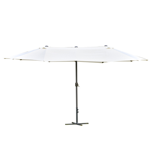 Outsunny 4.6M Sun Umbrella Canopy Double-sided Crank Sun Shade w/ Cross Base Off White