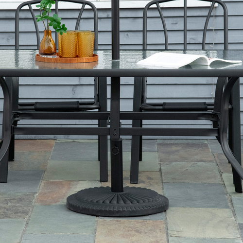 Outsunny 14kg Round Cement Parasol Base Umbrella Weight Stand Holder Fits Φ35mm,Φ38mm,Φ48mm Pole for Patio Outdoor Garden - Black
