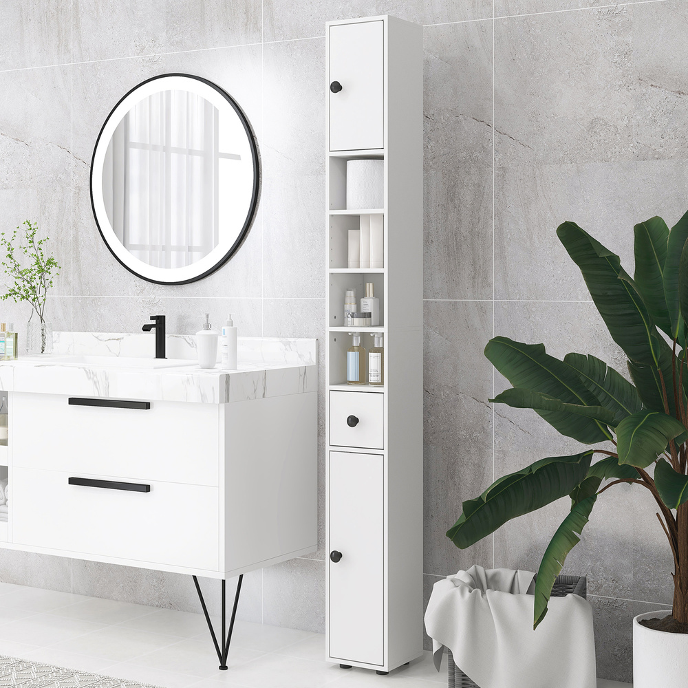 kleankin 180cm Slim Bathroom Cabinet with 9-layered Independent Storage for Family-friendly Storage - White