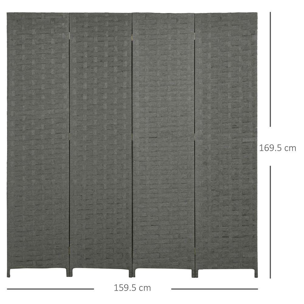 HOMCOM 4-Panel Room Dividers, Wave Fibre Freestanding Folding Privacy Screen Panels, Partition Wall Divider for Indoor Bedroom Office, 170 cm, Grey