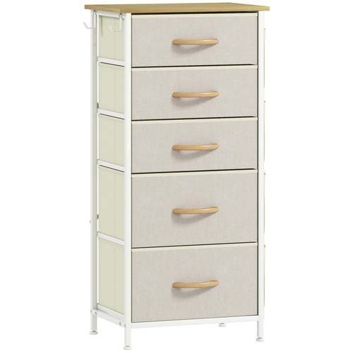 HOMCOM Chest of Five Fabric Drawers - Beige