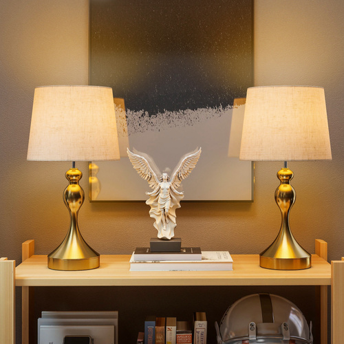 HOMCOM Bedside Lamps Set of 2, Modern Table Lamps with 3 Colour Temperatures, USB A+C Charging Ports and Linen Shade for Living Room Bedroom Office, Gold Tone