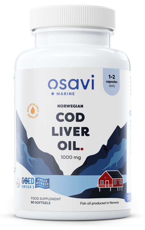 Osavi Norwegian Cod Liver Oil Softgels 1000mg Wspiera Pracę Serca Mózgu i Prawidłowe Widzenie Smak Cytrynowy 90 Kapsułek