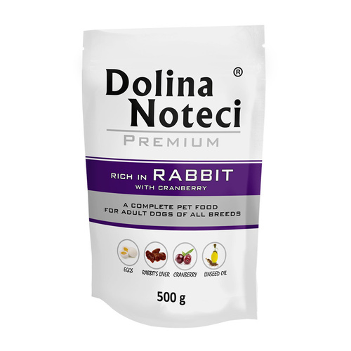 Dolina Noteci Premium Wet Food with Rabbit and Cranberry for Adult Dogs of All Breeds 500g