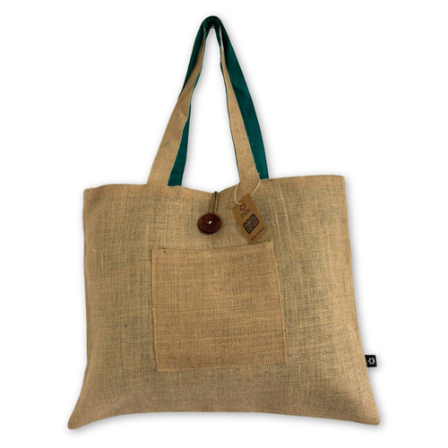 Jute & Cotton Reversible Big Bag - Teal