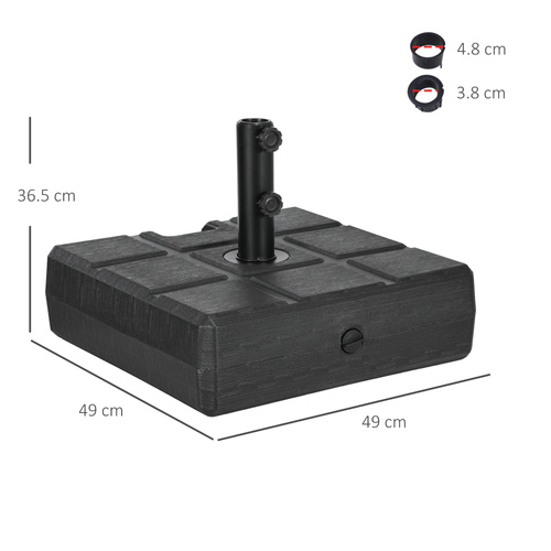 Outsunny 40kg Square Umbrella Parasol Base with Wood Effect, Plastic Umbrella Stand for Outdoor Patio Umbrella, Black