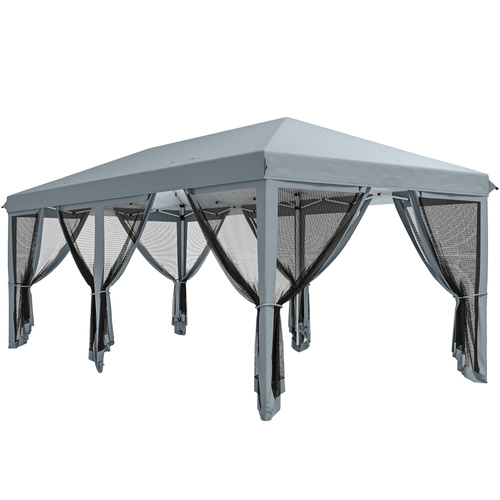 Outsunny 3 x 6m Pop Up Gazebo, Outdoor Canopy Shelter, Marquee Party Wedding Tent with 6 Mesh Walls and Carry Bag, Grey