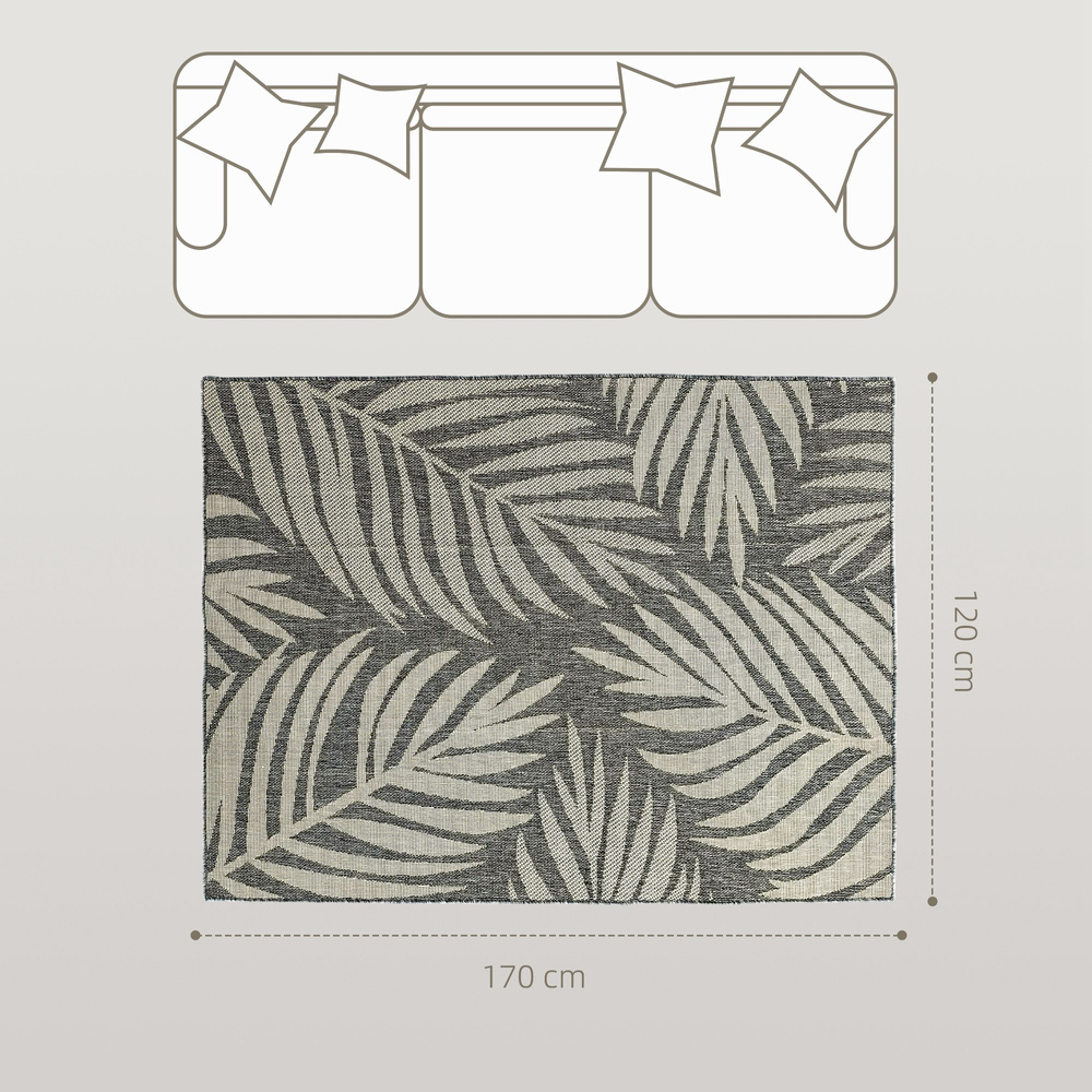 HOMCOM UV Resistant Indoor & Outdoor Area Rug, Easy-Cleaning Machine Washable Rug for Patio, Garden, Kitchen, Bathroom or Living Room, 170 x 120 cm, Grey