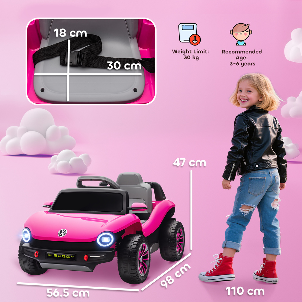 AIYAPLAY Volkswagen Licensed Kids Electric Car with Remote Control for Ages 3-6 Years, Pink