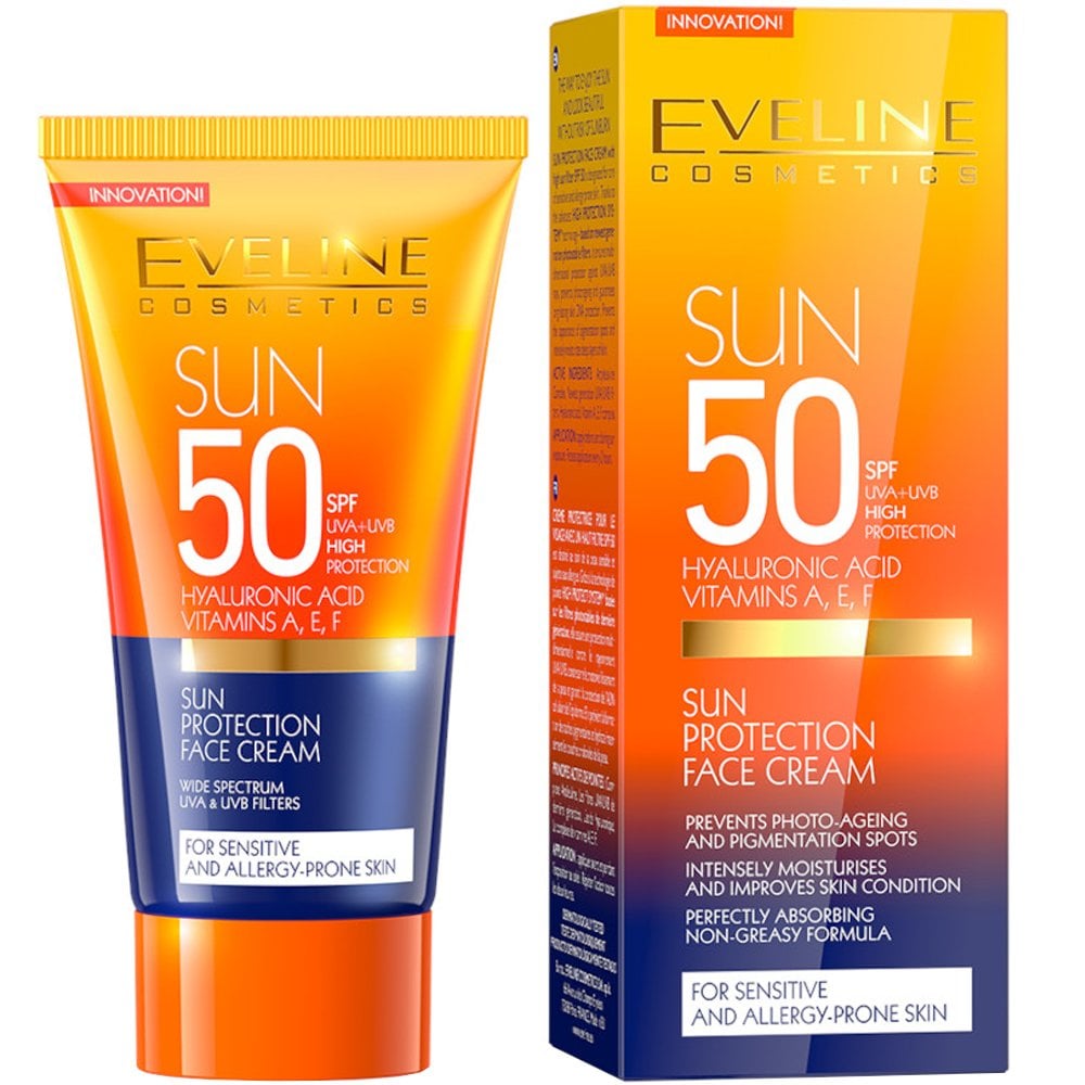 Eveline Sun Protection Krem do Twarzy z Filtrem SPF50 do Wrażliwej Cery 50ml