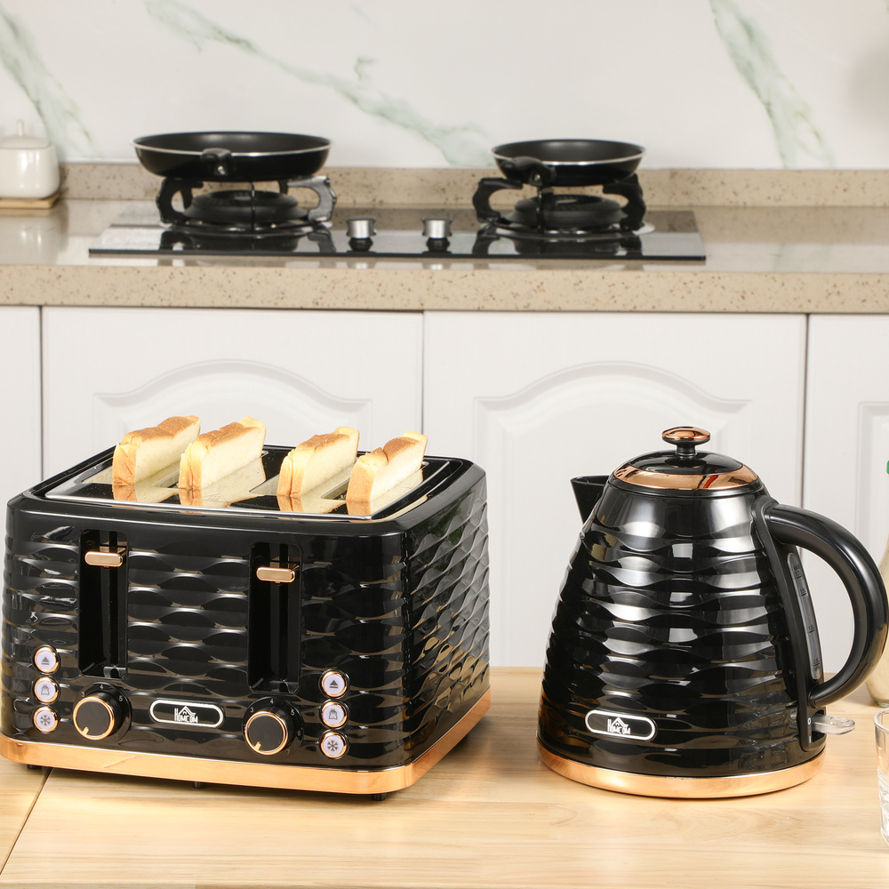 HOMCOM Four-Slice Rippled Toaster - Black