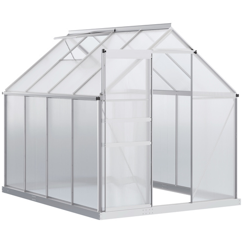 Outsunny 190 x 253 cm Walk-In Polycarbonate Greenhouse - Silver-Tone