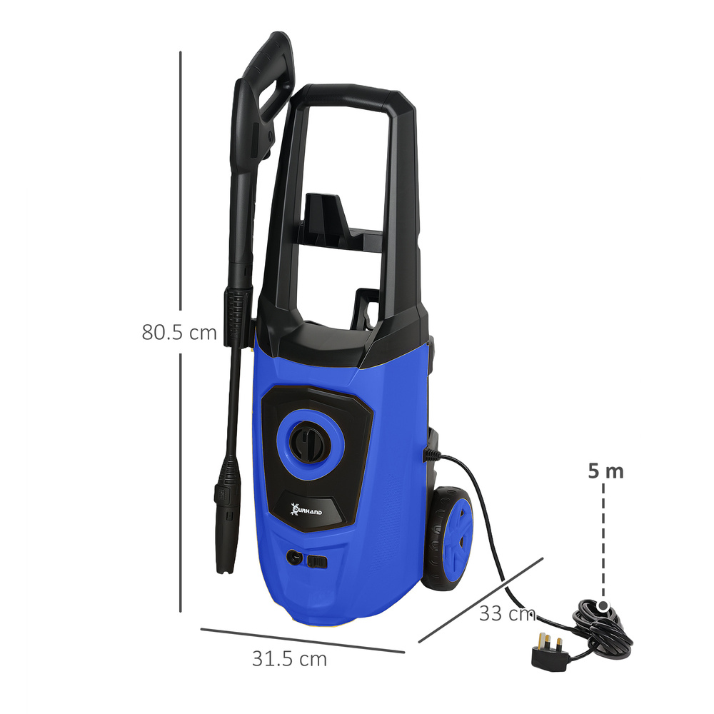 DURHAND 1800W High Pressure Washer, 150 Bar Pressure, 510 L/h Flow, High-Performance Portable Power Jet Wash Cleaner Blue