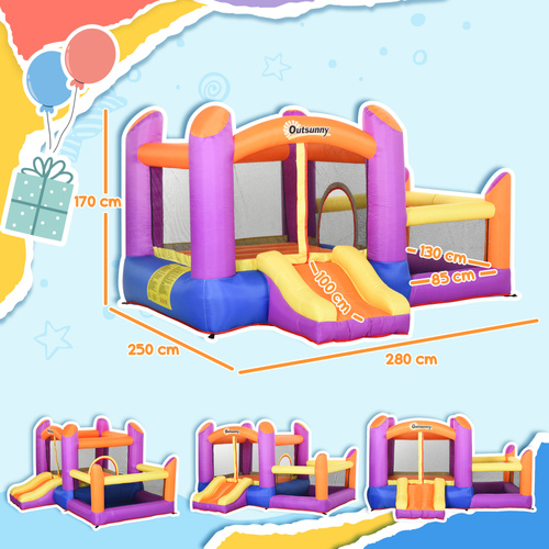 Outsunny Kids Bouncy Castle House Inflatable Trampoline Slide Water Pool 3 in 1 with Blower Indoor Outdoor for Kids Age 3-8 Multi-Colour 2.8 x 2.5 x 1.7m