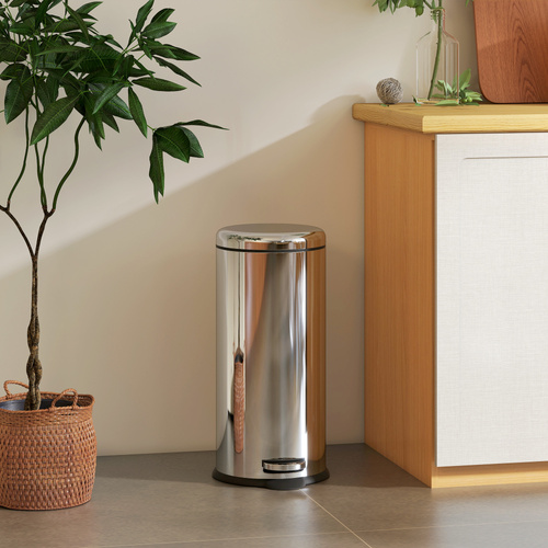 HOMCOM Foot Pedal Bin Stainless Steel Metal Waste Rubbish Lid Kitchen Garbage 30L Silver