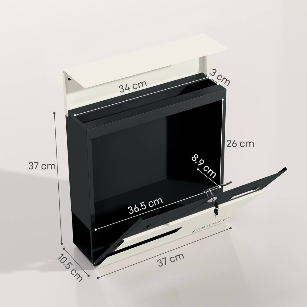 HOMCOM Locking Galvanised Steel Letterbox - White/Black