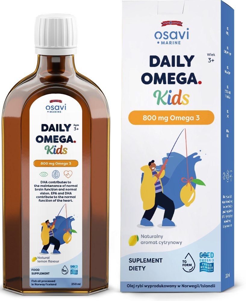 Osavi Daily Omega Kids 800mg Omega 3 Supports Heart, Brain and Vision Health for Children over 3 Years of Age Natural Lemon 250ml