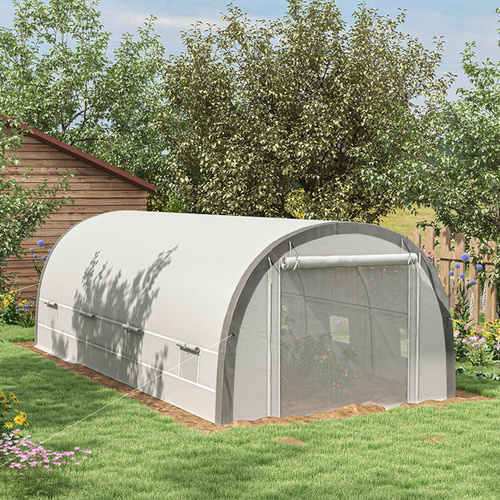 Outsunny 6x3m Polytunnel Greenhouse for Seedlings & Plants Upgraded Structure Mesh Door Windows, White