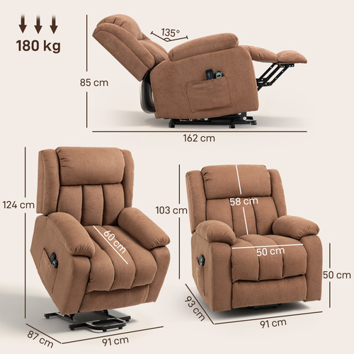 HOMCOM Power Lift Recliner Chair with Massage, Overstuffed Lift Chair for Elderly with Footrest, Remote and Side Pocket, Brown
