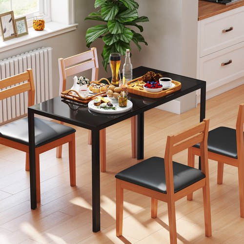 HOMCOM 120cm Dining Table, Rectangle 4 Seater Kitchen Table with Tempered Glass Top and Metal Legs for Dining Room, Living Room (Chairs Not Included), Black