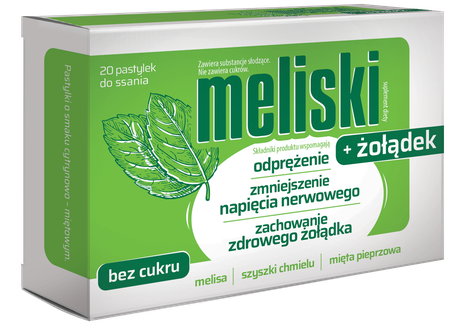 Meliski + Żołądek Pastylki do Ssania na Stres i Zdrowie Żołądka 20 Sztuk