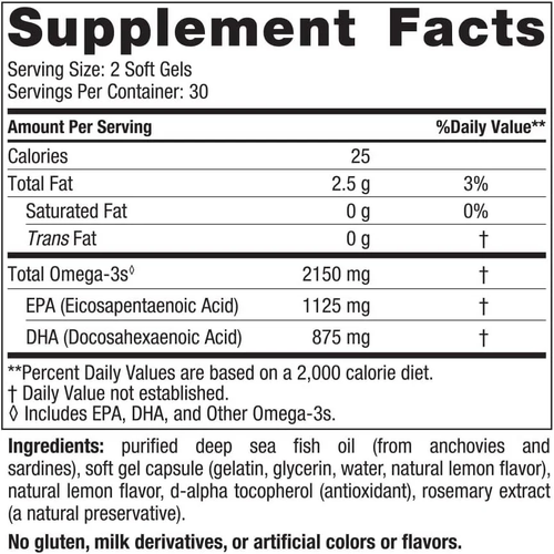 Nordic Naturals Ultimate Omega 2X 2150mg Zdrowie Organizmu Wsparcie Pracy Mózgu i Serca Smak Cytrynowy 60 Kapsułek