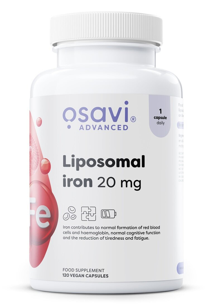 Osavi Liposomal Iron 20mg Liposomalne Żelazo Wspiera Zdrowie Układu Krążenia i Odpornościowego 120 Kapsułek