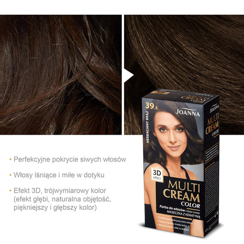 Joanna Multi Cream Trwały Intensywny Kolor Włosów Farba Pielęgnująca 39.5 Herbaciany Brąz 60x40x20g