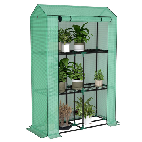 Outsunny 40 x 100cm Three Shelf Steel Frame Greenhouse - Green