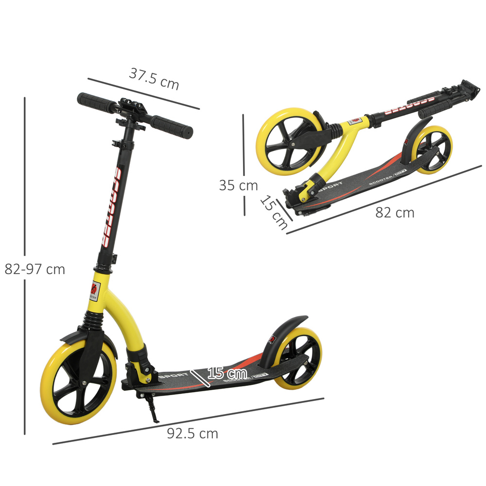 HOMCOM Foldable Kick Scooter with Double Shock Absorption and Big Wheels, Height Adjustable Aluminium Frame Big Wheel Scooter for 14+ Teens Adult - Yellow