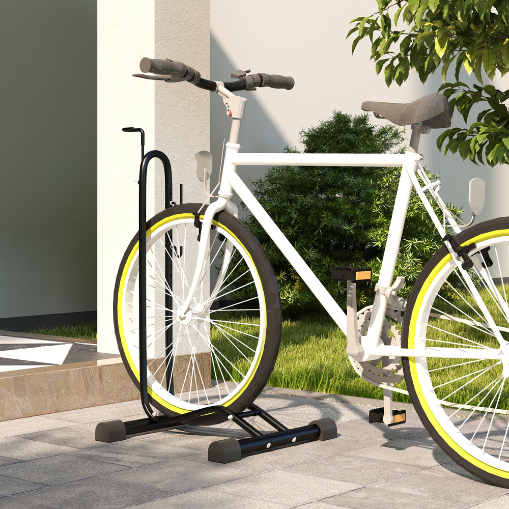 SPORTNOW Vertical and Horizontal Bike Rack Bicycle, Storage Stand with Adjustable Hooks, for 24"-29" Wheels, 700c Bike