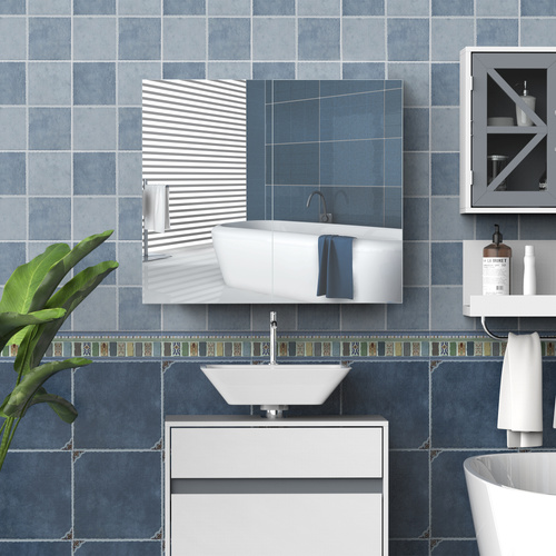 HOMCOM Bathroom Mirror Cabinet, 3-Tier Wall Mount Bathroom Storage Cabinet with Soft-Close Hinges and Adjustable Shelf, Double Door Cupboard, 70 x 15 x 60 cm, White