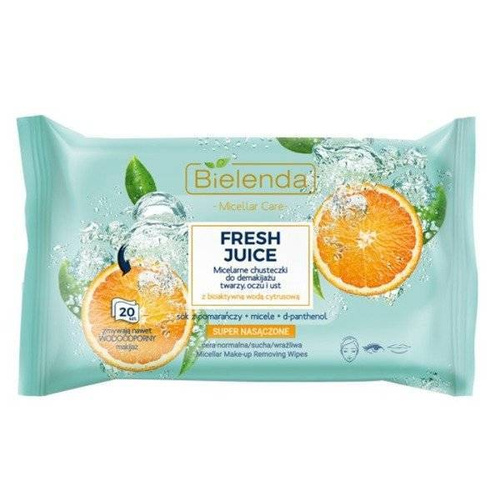 Bielenda Fresh Juice Micelarne Chusteczki do Demakijażu Twarzy z Pomarańczą do Cery Suchej 20 Sztuk