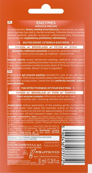 Eveline Face Therapy Professional Ampułka-Peeling Żelowy Enzymatyczny 8ml