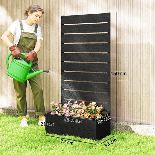 Outsunny 34 x 69.5cm Garden Planter Box, with Back Trellis, Black
