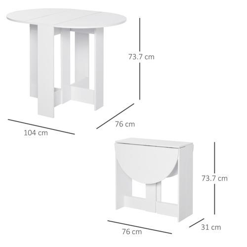 HOMCOM Space-saving Drop Leaf Table, Folding Dining Table for Small Space, Kitchen, Dining Room, White