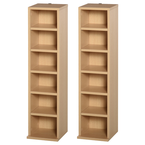 HOMCOM 204 CD Media Display Shelf Unit Set of 2 Blu-Ray Tower Rack w/ Adjustable Shelves Bookcase Storage Organiser, Natural Wood Colour