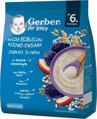 Gerber Dairy-free Rice-Oat Porridge Apple Plum for Babies after 6 Months of Age 160g