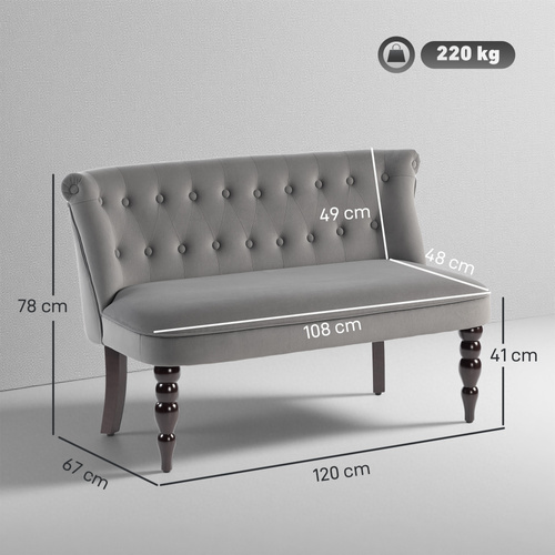 HOMCOM Velvet 2 Seater Sofa, Button Tufted Wingback Loveseat with Rubber Wood Legs for Living Room, Bedroom, Charcoal Grey