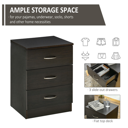 HOMCOM Bedside Cabinet with Drawer and Shelf, White Bedside Table for Bedroom, Living Room, Nightstand Side Table with Metal Rail Set of 2