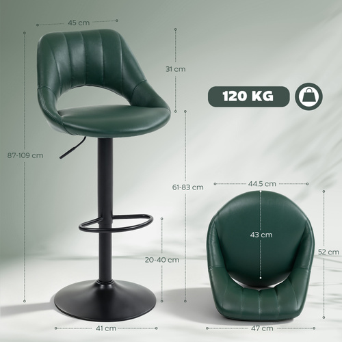 HOMCOM Set of Two Faux Leather Bar Stools - Dark Green