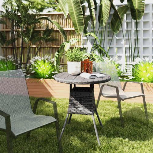 Outsunny 70 cm Wood-Effect Rattan Garden Table - Grey